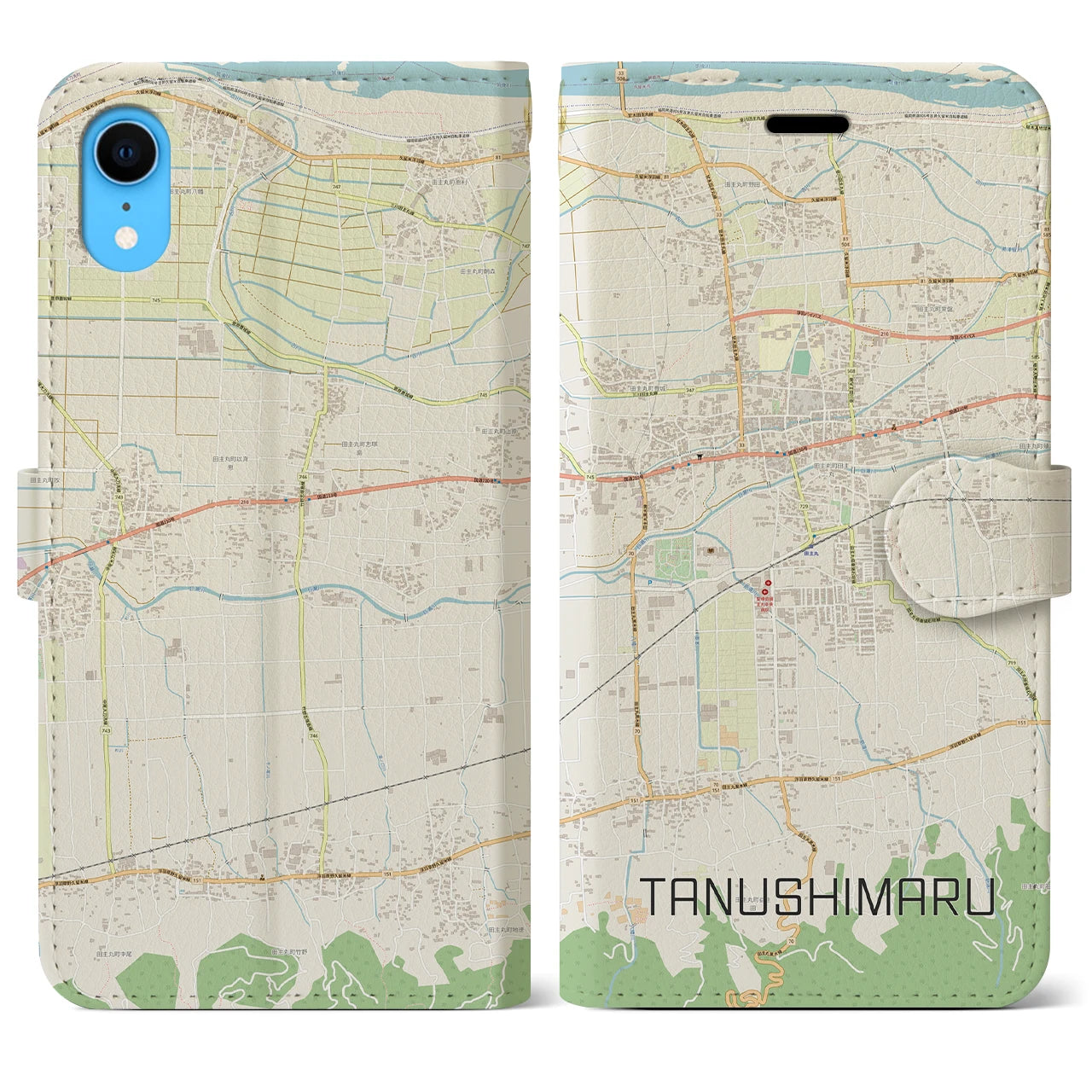 【田主丸(福岡県)】地図柄iPhoneケース(手帳タイプ)ナチュラル・iPhone XR 用