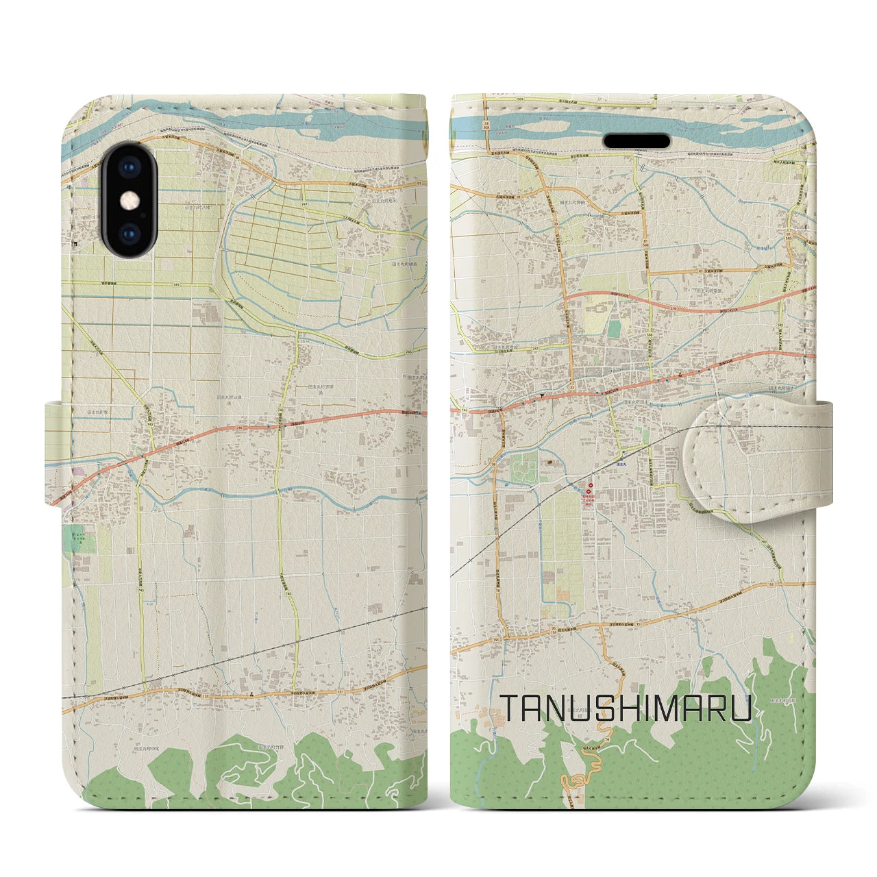 【田主丸(福岡県)】地図柄iPhoneケース(手帳タイプ)ナチュラル・iPhone XS / X 用