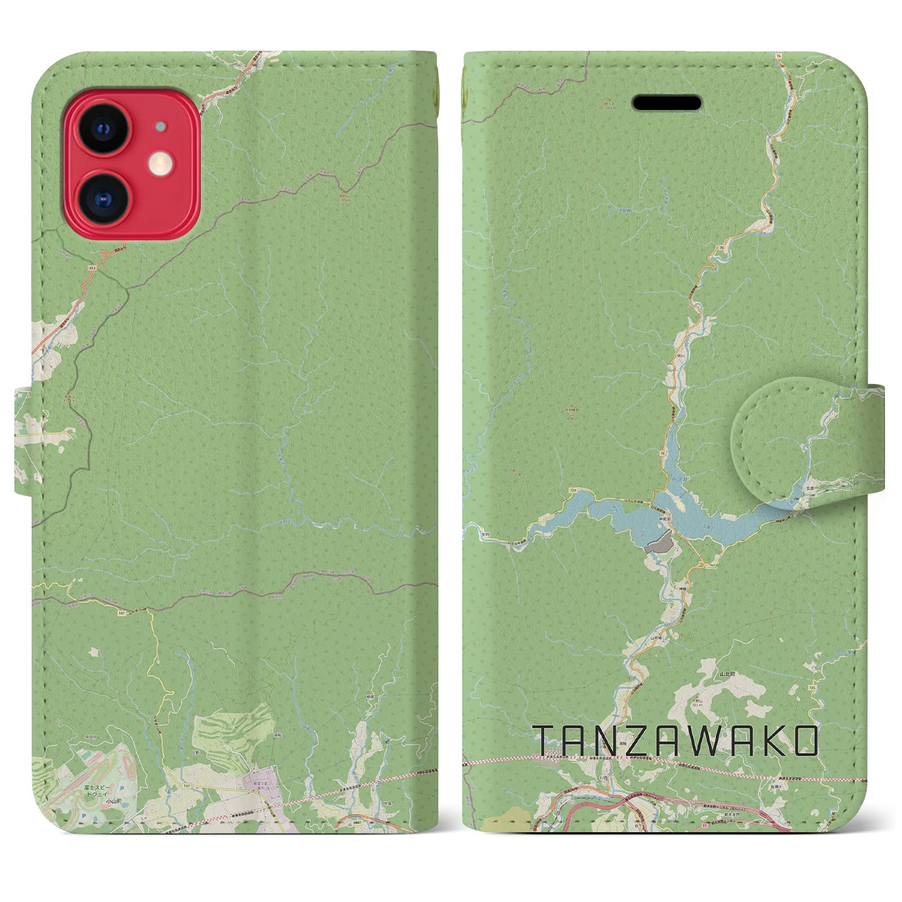【丹沢湖(神奈川県)】地図柄iPhoneケース(手帳タイプ)ナチュラル・iPhone 11 用