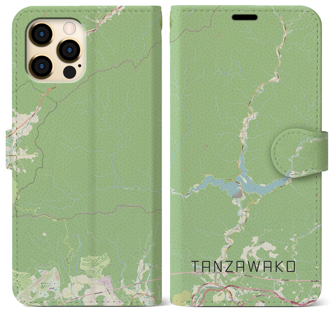 【丹沢湖(神奈川県)】地図柄iPhoneケース(手帳タイプ)ナチュラル・iPhone 12 Pro Max 用