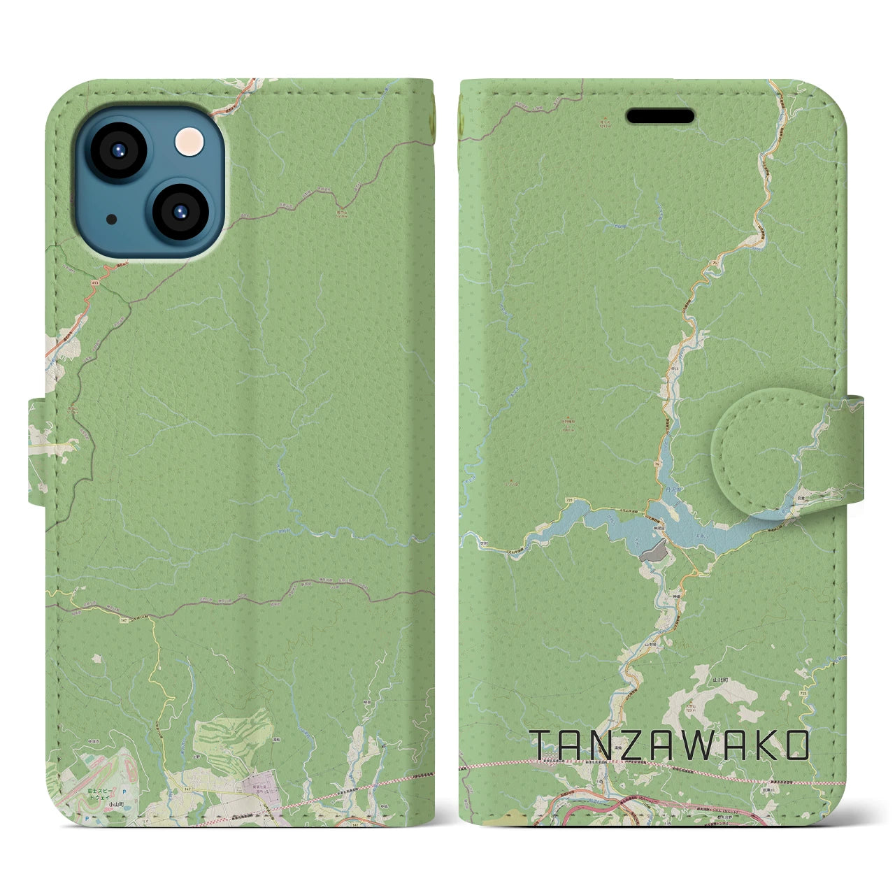 【丹沢湖(神奈川県)】地図柄iPhoneケース(手帳タイプ)ナチュラル・iPhone 13 用