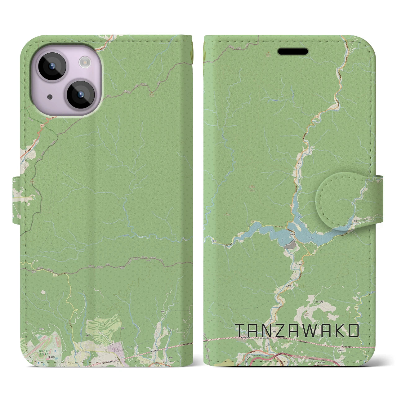 【丹沢湖(神奈川県)】地図柄iPhoneケース(手帳タイプ)ナチュラル・iPhone 14 用