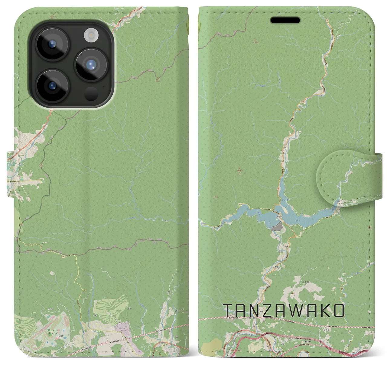 【丹沢湖(神奈川県)】地図柄iPhoneケース(手帳タイプ)ナチュラル・iPhone 15 Pro Max 用