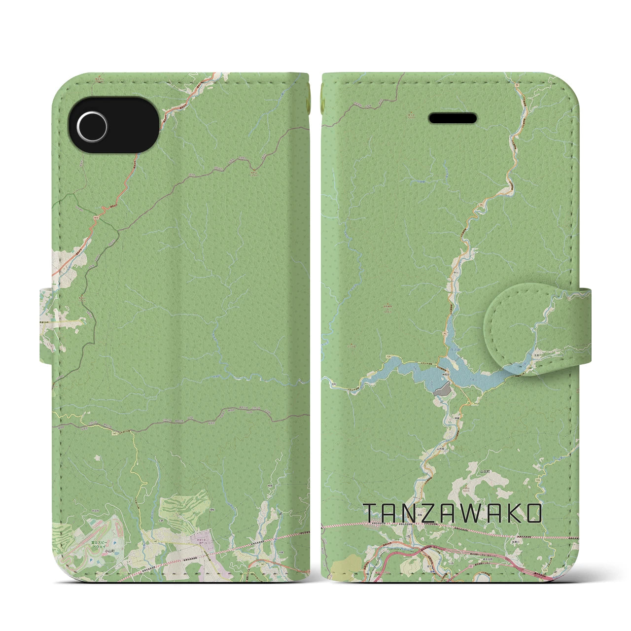 【丹沢湖(神奈川県)】地図柄iPhoneケース(手帳タイプ)ナチュラル・iPhone SE(第3 / 第2世代) / 8 / 7 / 6s / 6 用