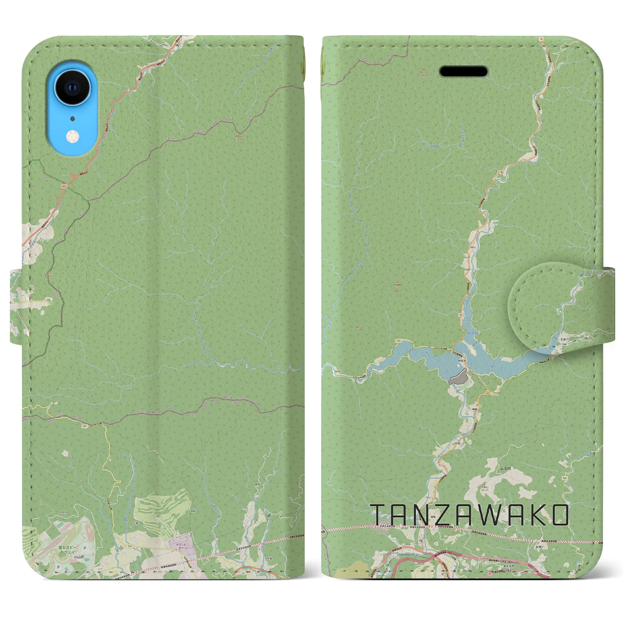 【丹沢湖(神奈川県)】地図柄iPhoneケース(手帳タイプ)ナチュラル・iPhone XR 用