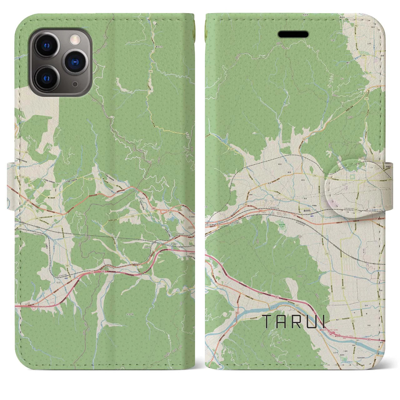 【垂井(岐阜県)】地図柄iPhoneケース(手帳タイプ)ナチュラル・iPhone 11 Pro Max 用
