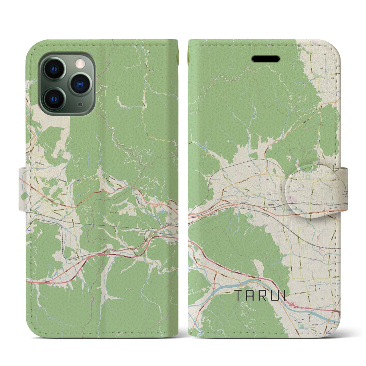 【垂井(岐阜県)】地図柄iPhoneケース(手帳タイプ)ナチュラル・iPhone 11 Pro 用