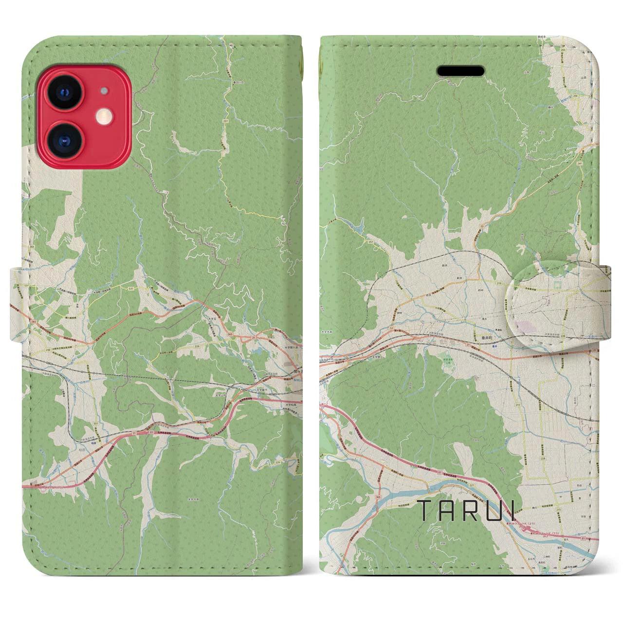 【垂井(岐阜県)】地図柄iPhoneケース(手帳タイプ)ナチュラル・iPhone 11 用