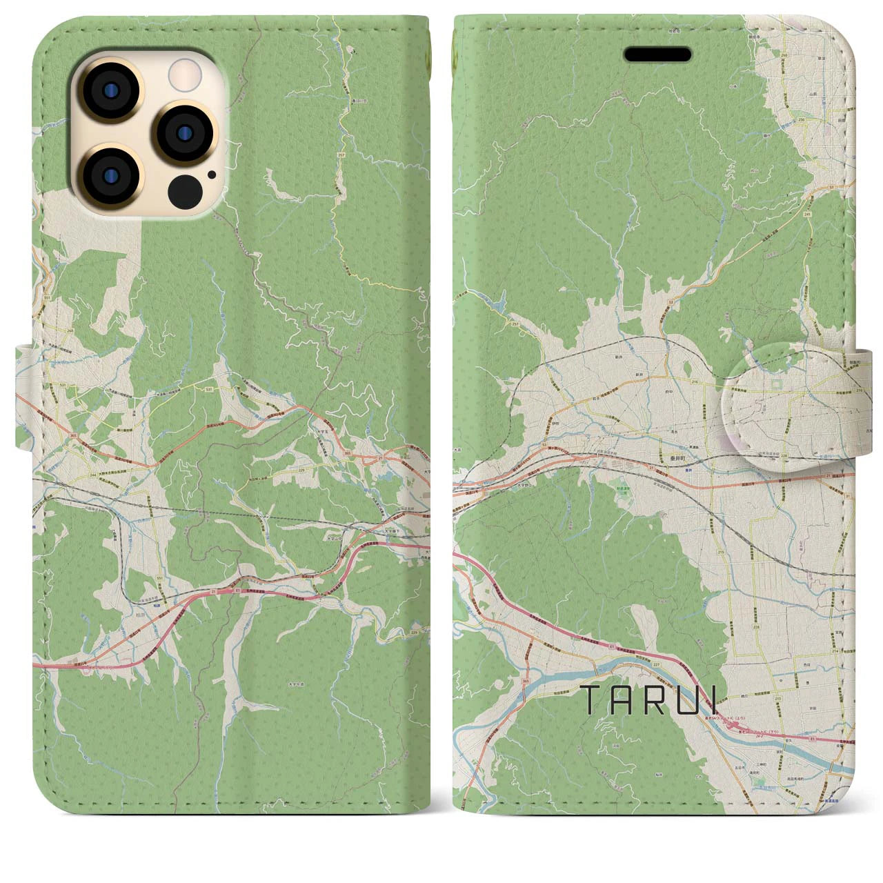 【垂井(岐阜県)】地図柄iPhoneケース(手帳タイプ)ナチュラル・iPhone 12 Pro Max 用