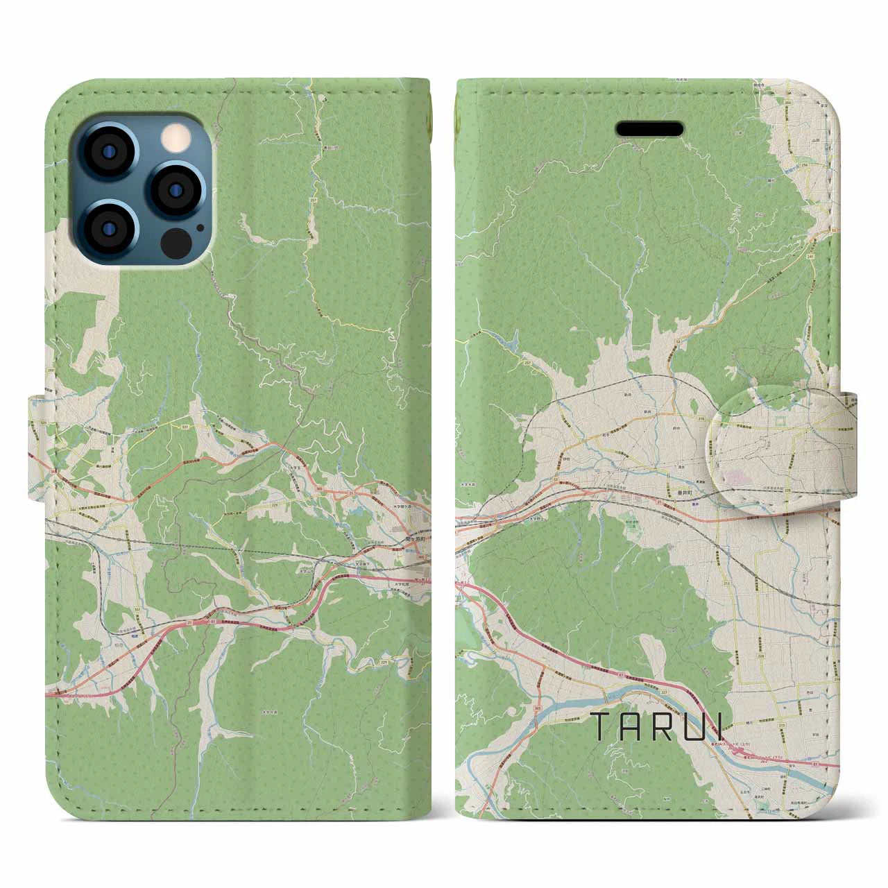 【垂井(岐阜県)】地図柄iPhoneケース(手帳タイプ)ナチュラル・iPhone 12 / 12 Pro 用