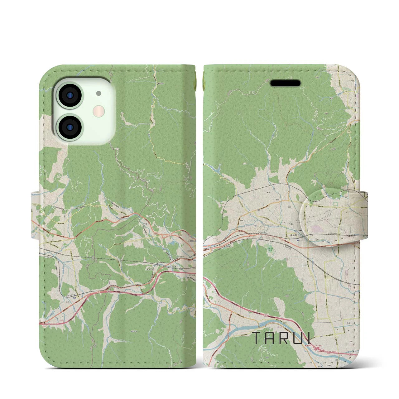 【垂井(岐阜県)】地図柄iPhoneケース(手帳タイプ)ナチュラル・iPhone 12 mini 用