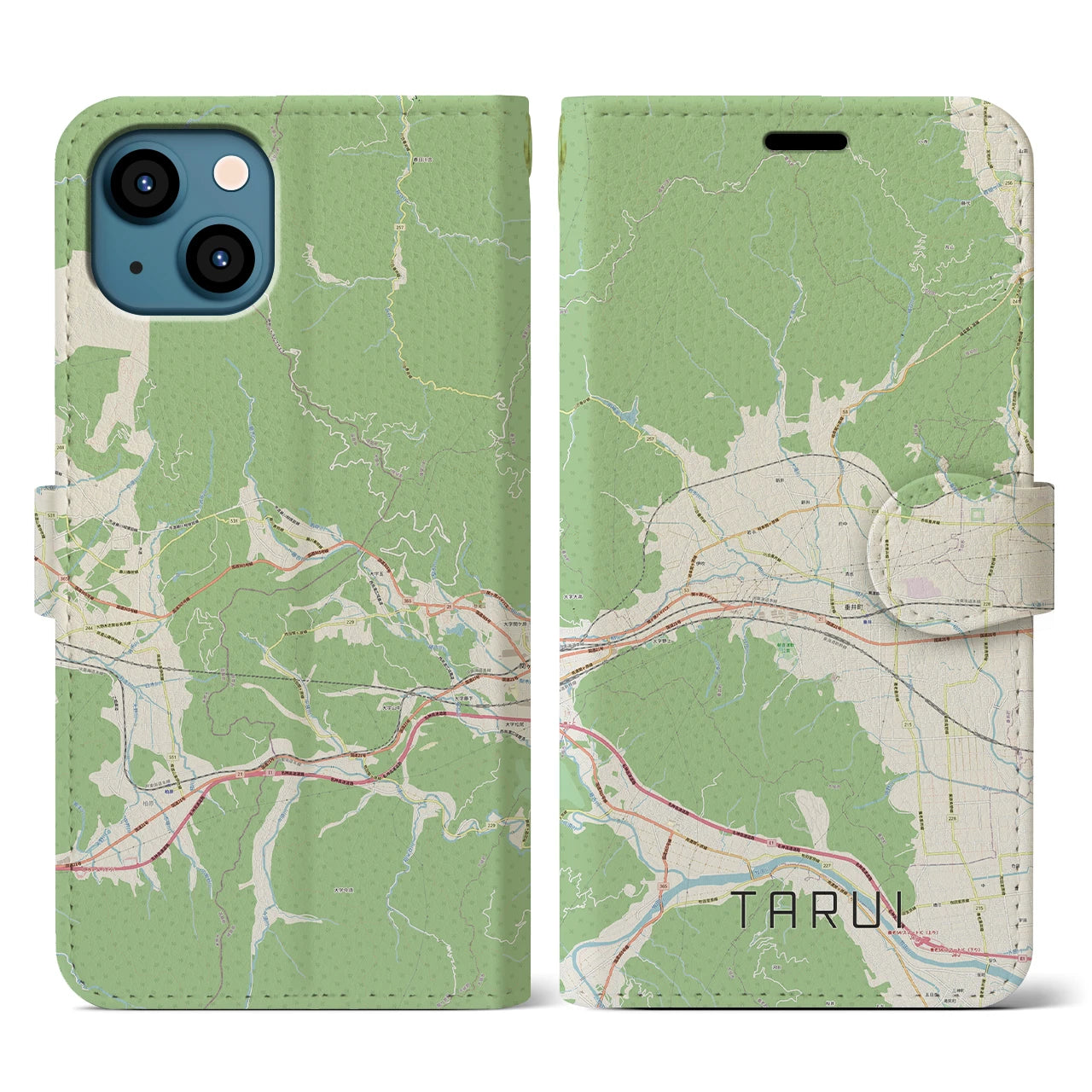 【垂井(岐阜県)】地図柄iPhoneケース(手帳タイプ)ナチュラル・iPhone 13 用