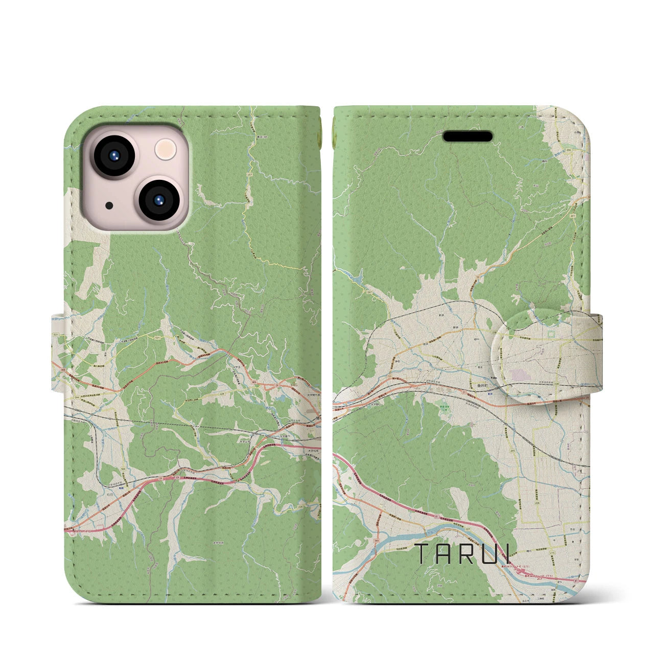 【垂井(岐阜県)】地図柄iPhoneケース(手帳タイプ)ナチュラル・iPhone 13 mini 用