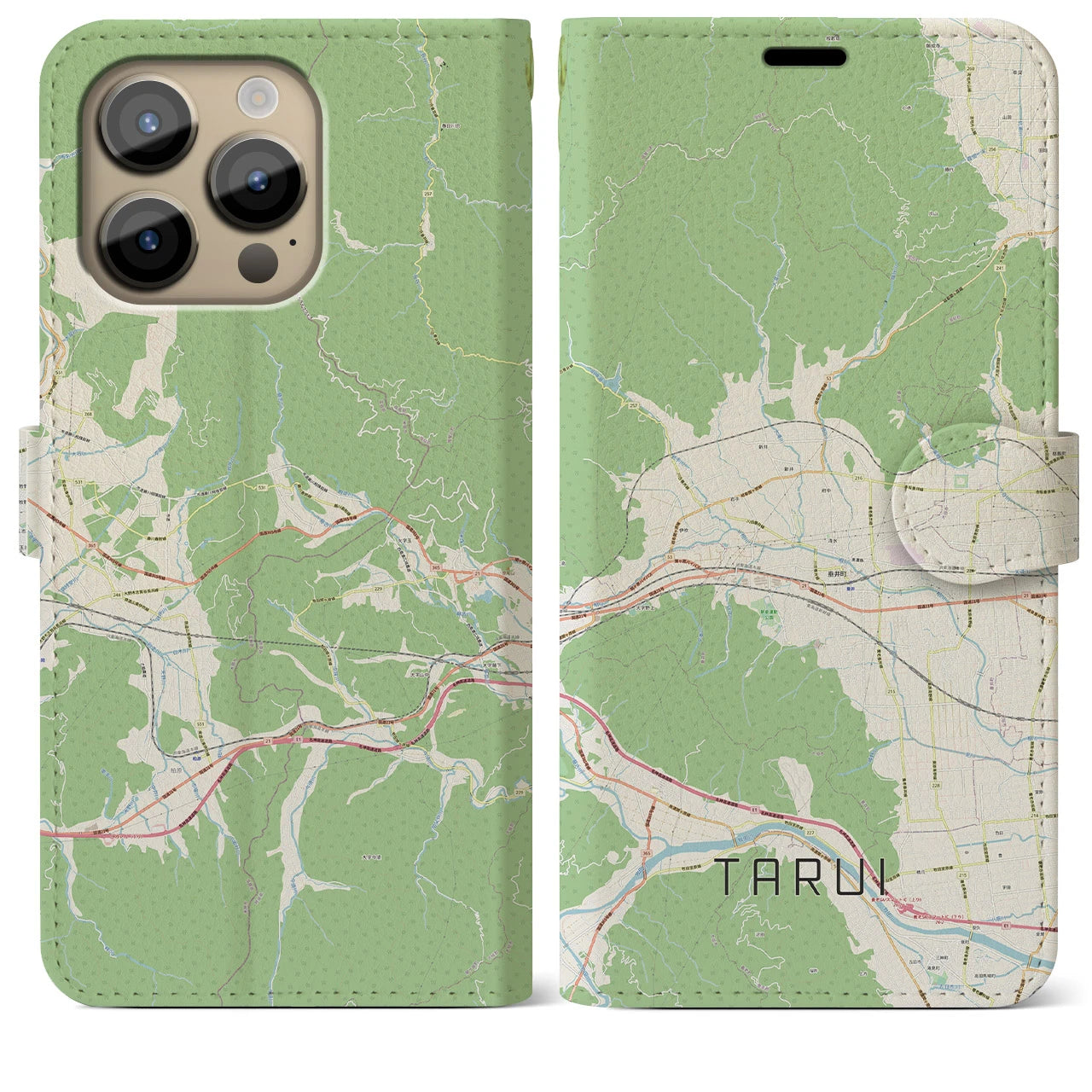 【垂井(岐阜県)】地図柄iPhoneケース(手帳タイプ)ナチュラル・iPhone 14 Pro Max 用