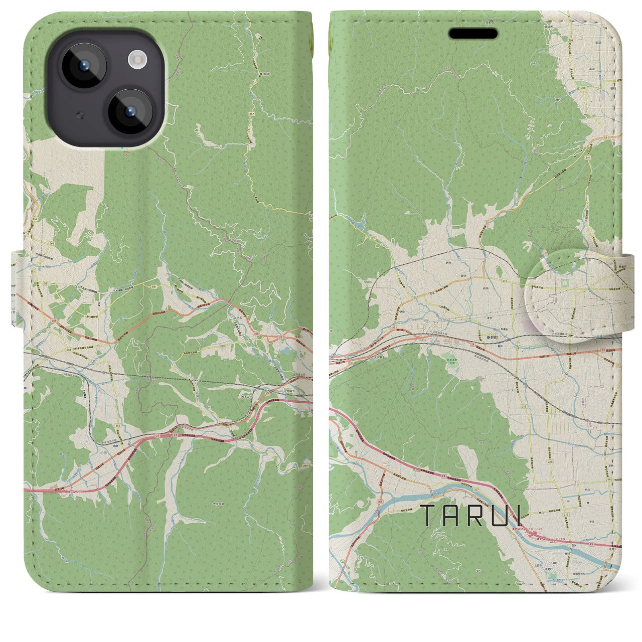 【垂井(岐阜県)】地図柄iPhoneケース(手帳タイプ)ナチュラル・iPhone 14 Plus 用