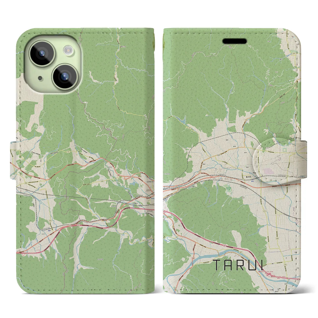 【垂井(岐阜県)】地図柄iPhoneケース(手帳タイプ)ナチュラル・iPhone 15 用