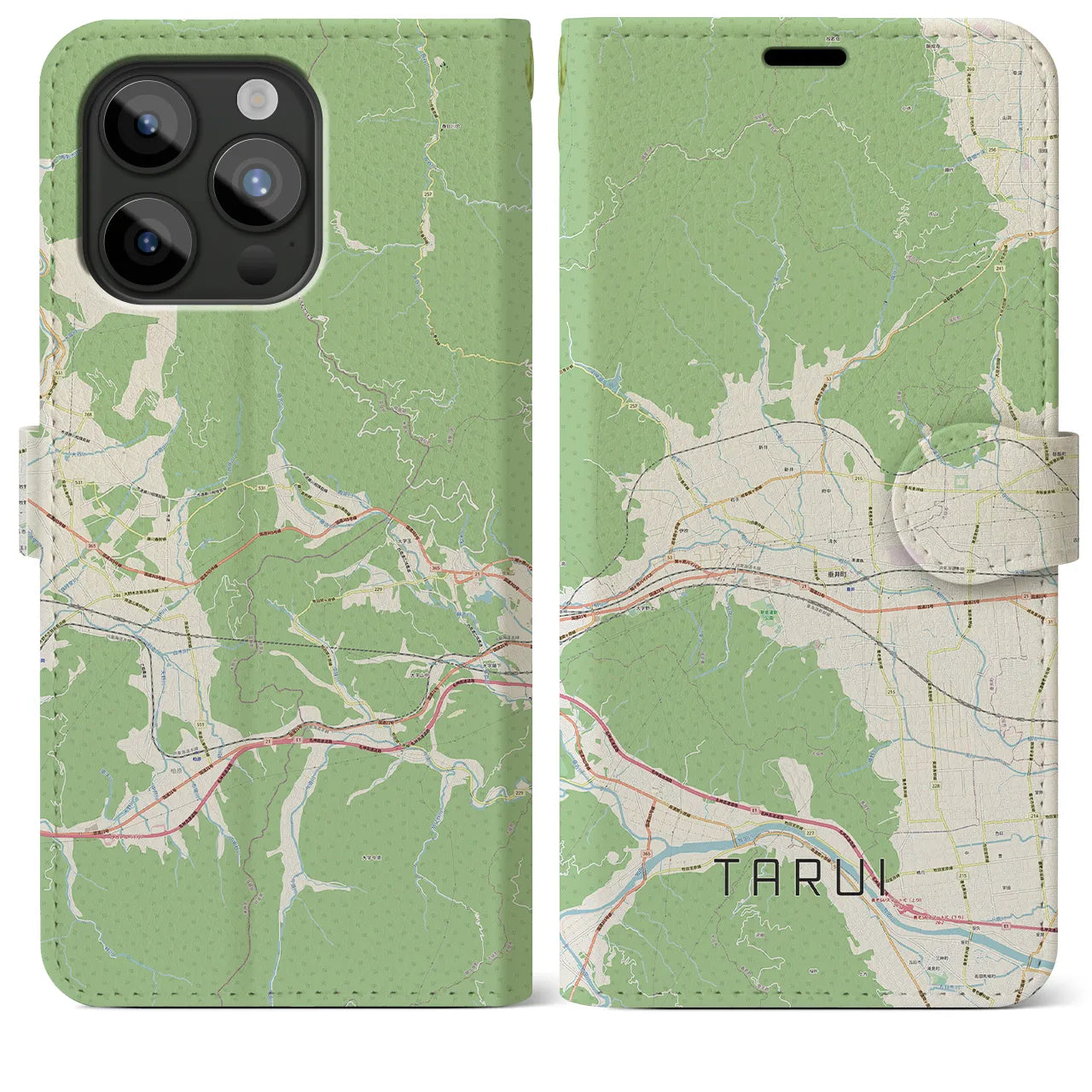 【垂井(岐阜県)】地図柄iPhoneケース(手帳タイプ)ナチュラル・iPhone 15 Pro Max 用