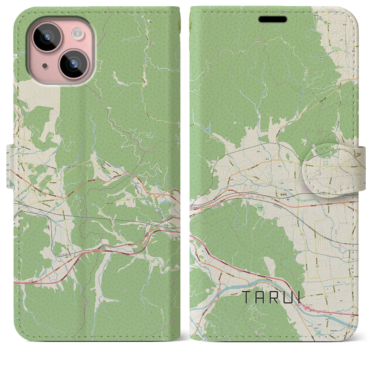 【垂井(岐阜県)】地図柄iPhoneケース(手帳タイプ)ナチュラル・iPhone 15 Plus 用