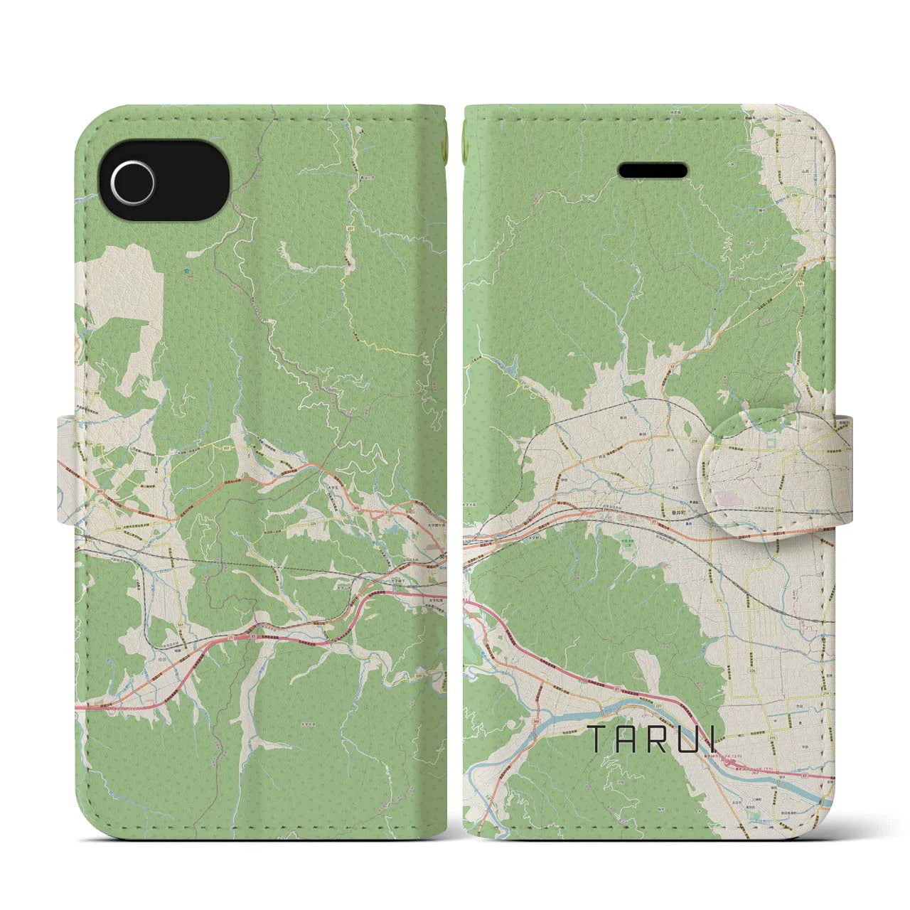 【垂井(岐阜県)】地図柄iPhoneケース(手帳タイプ)ナチュラル・iPhone SE(第3 / 第2世代) / 8 / 7 / 6s / 6 用