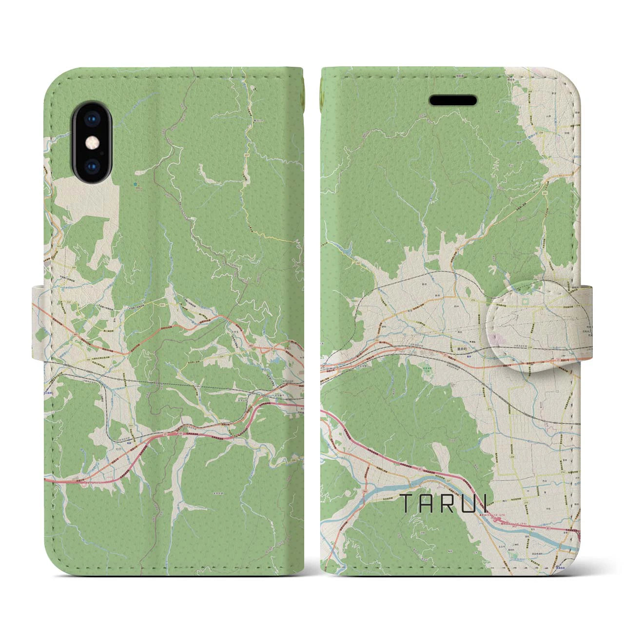 【垂井(岐阜県)】地図柄iPhoneケース(手帳タイプ)ナチュラル・iPhone XS / X 用