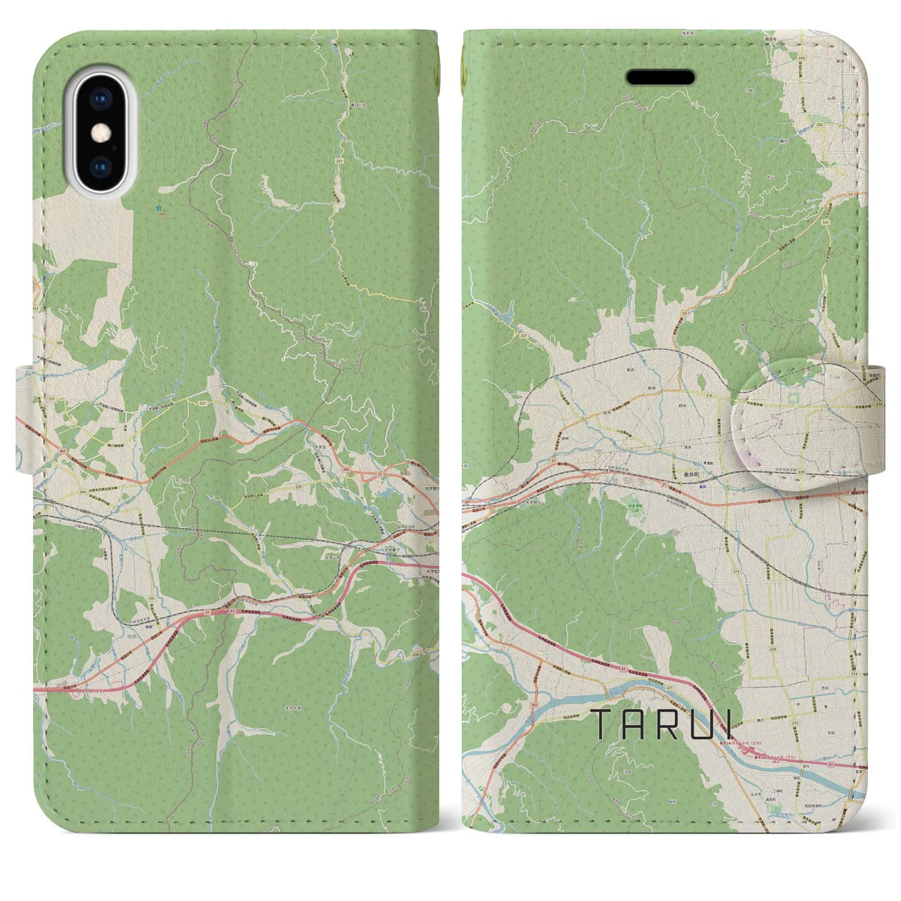 【垂井(岐阜県)】地図柄iPhoneケース(手帳タイプ)ナチュラル・iPhone XS Max 用