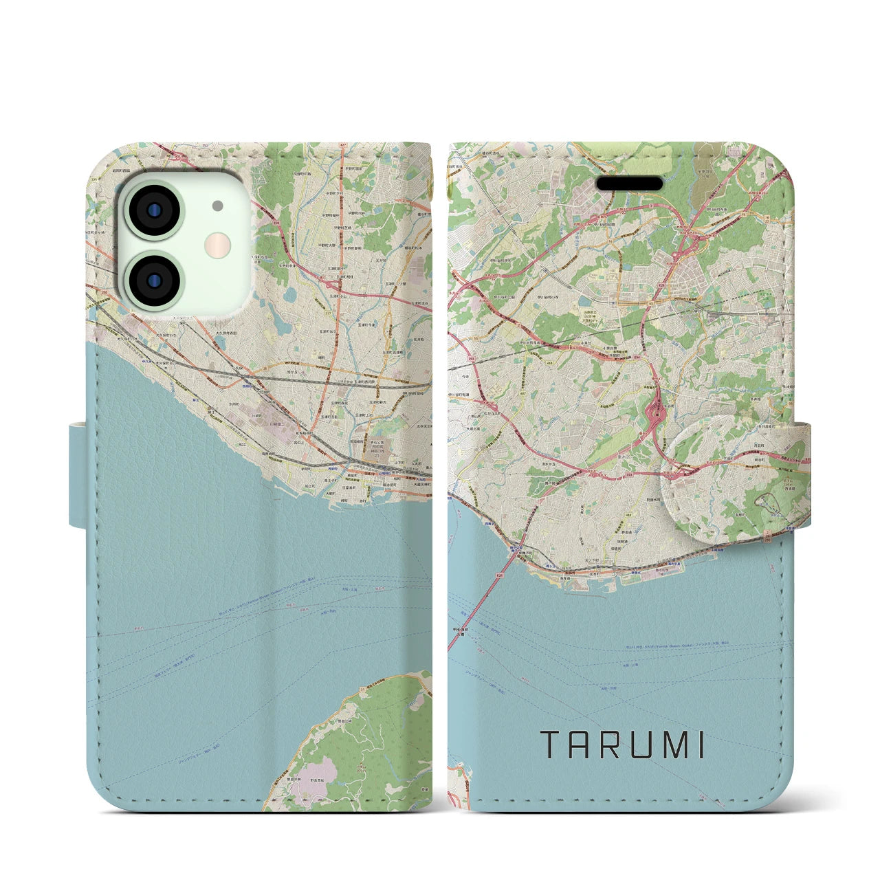 【垂水(兵庫県)】地図柄iPhoneケース(手帳タイプ)ナチュラル・iPhone 12 mini 用