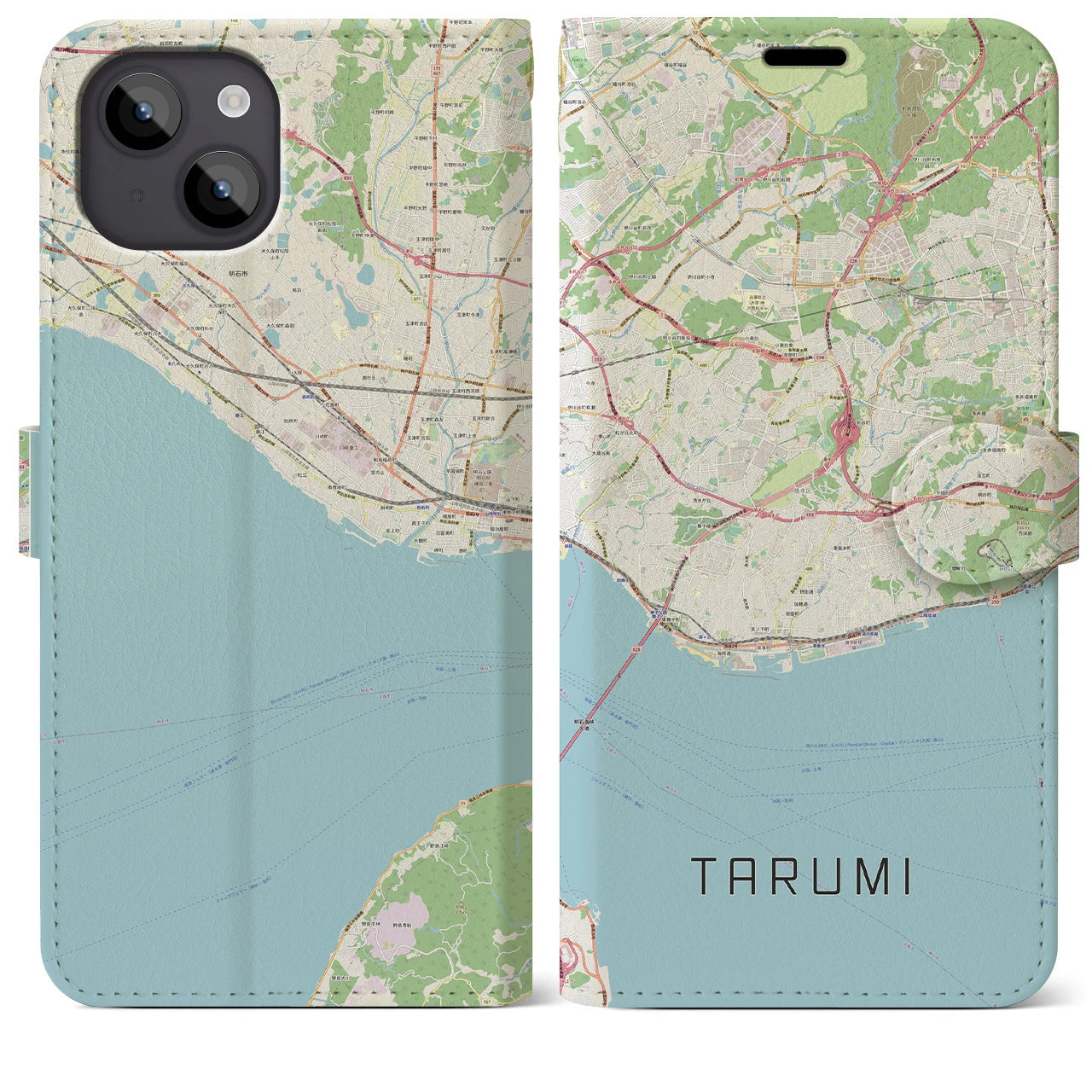 【垂水(兵庫県)】地図柄iPhoneケース(手帳タイプ)ナチュラル・iPhone 14 Plus 用