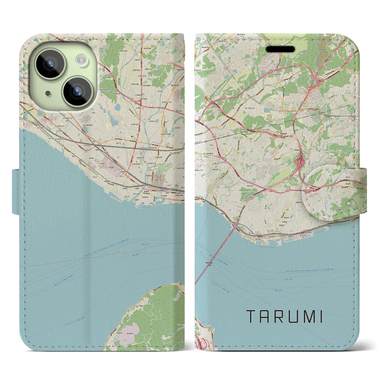 【垂水(兵庫県)】地図柄iPhoneケース(手帳タイプ)ナチュラル・iPhone 15 用