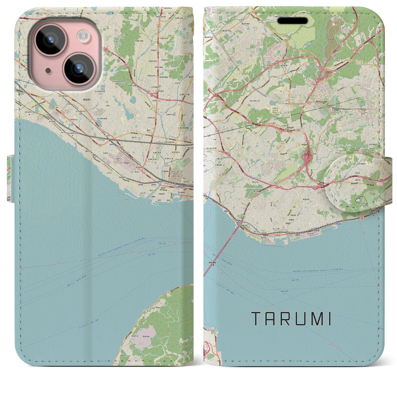【垂水(兵庫県)】地図柄iPhoneケース(手帳タイプ)ナチュラル・iPhone 15 Plus 用