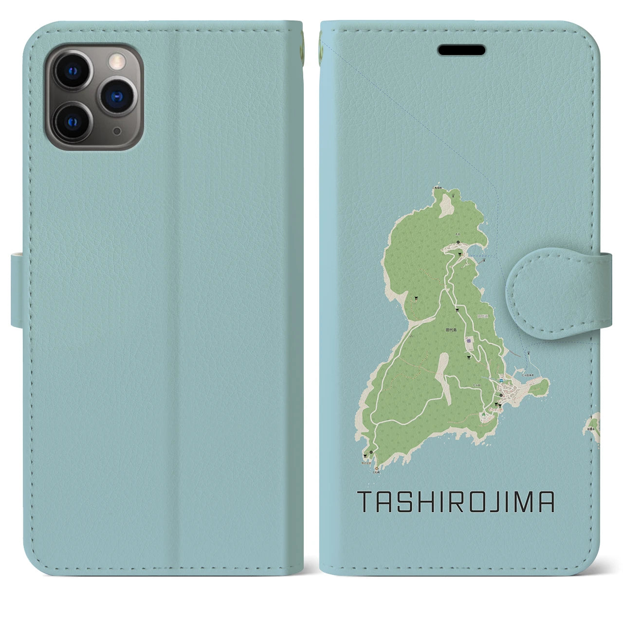【田代島(宮城県)】地図柄iPhoneケース(手帳タイプ)ナチュラル・iPhone 11 Pro Max 用