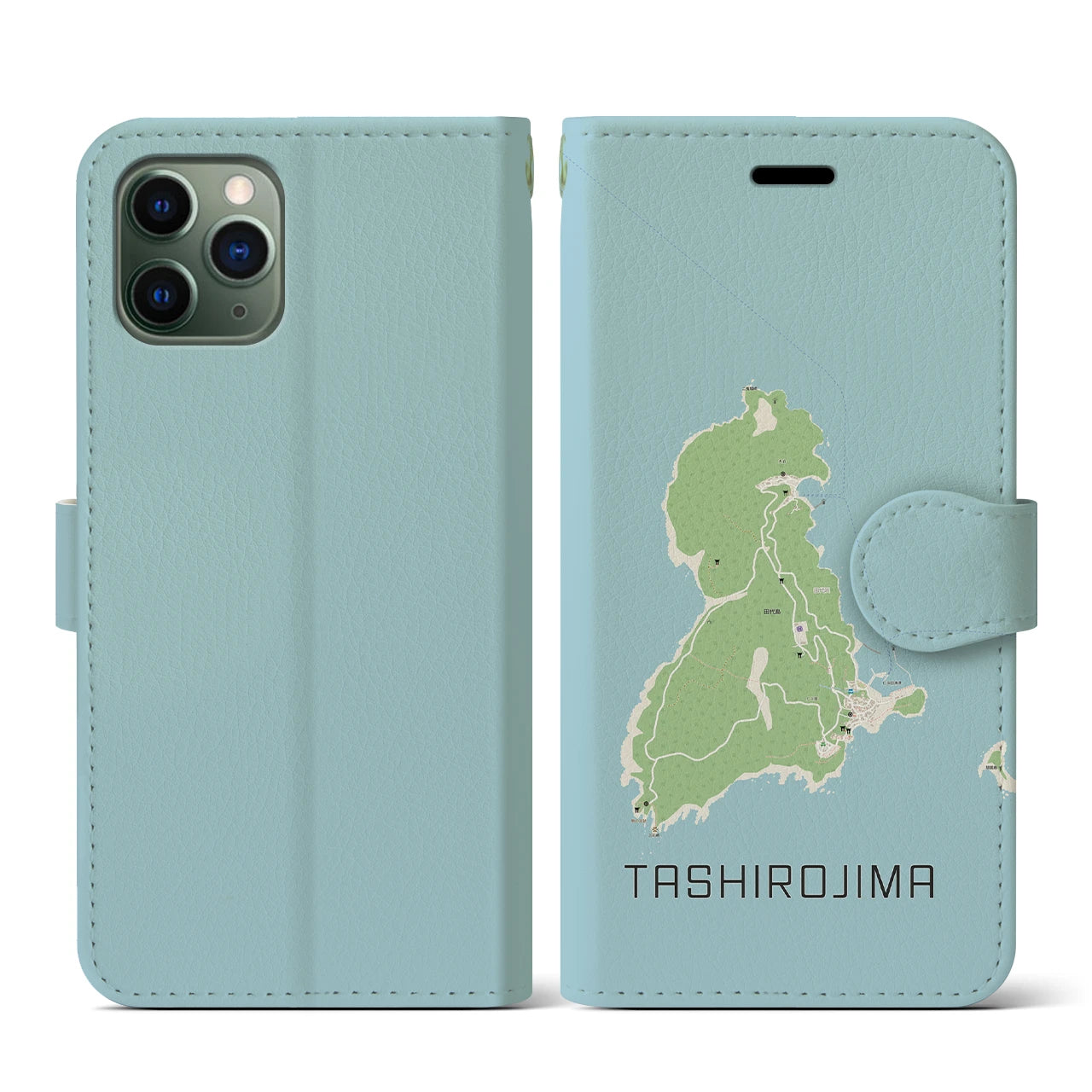 【田代島(宮城県)】地図柄iPhoneケース(手帳タイプ)ナチュラル・iPhone 11 Pro 用