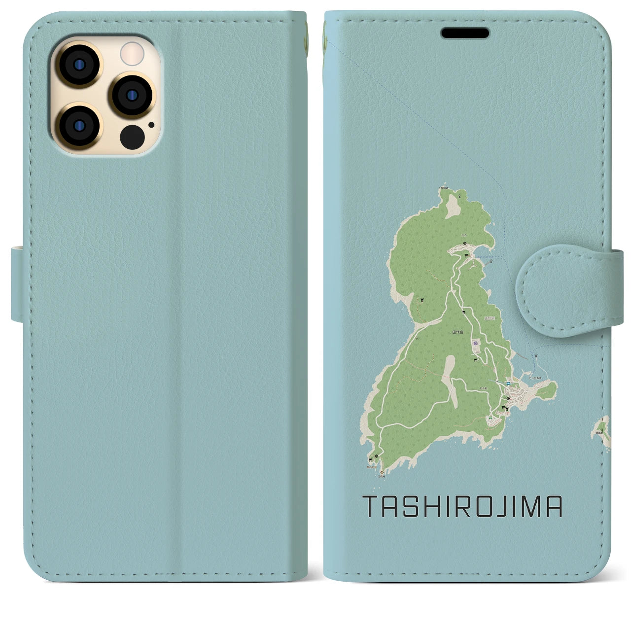 【田代島(宮城県)】地図柄iPhoneケース(手帳タイプ)ナチュラル・iPhone 12 Pro Max 用