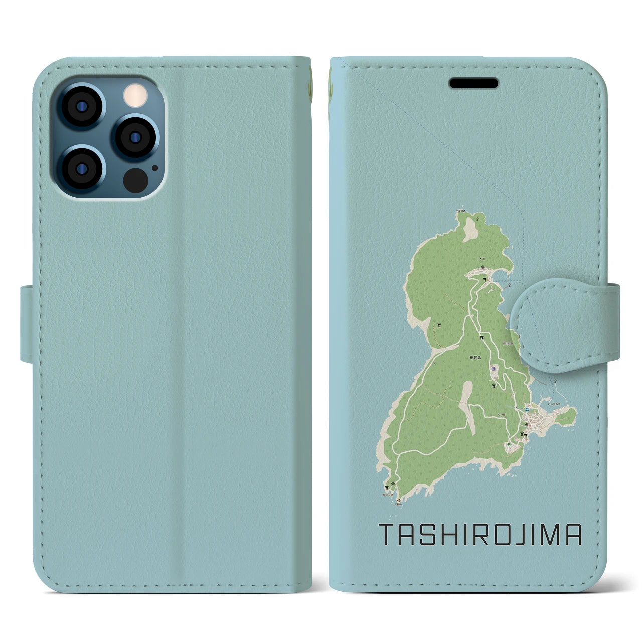 【田代島(宮城県)】地図柄iPhoneケース(手帳タイプ)ナチュラル・iPhone 12 / 12 Pro 用