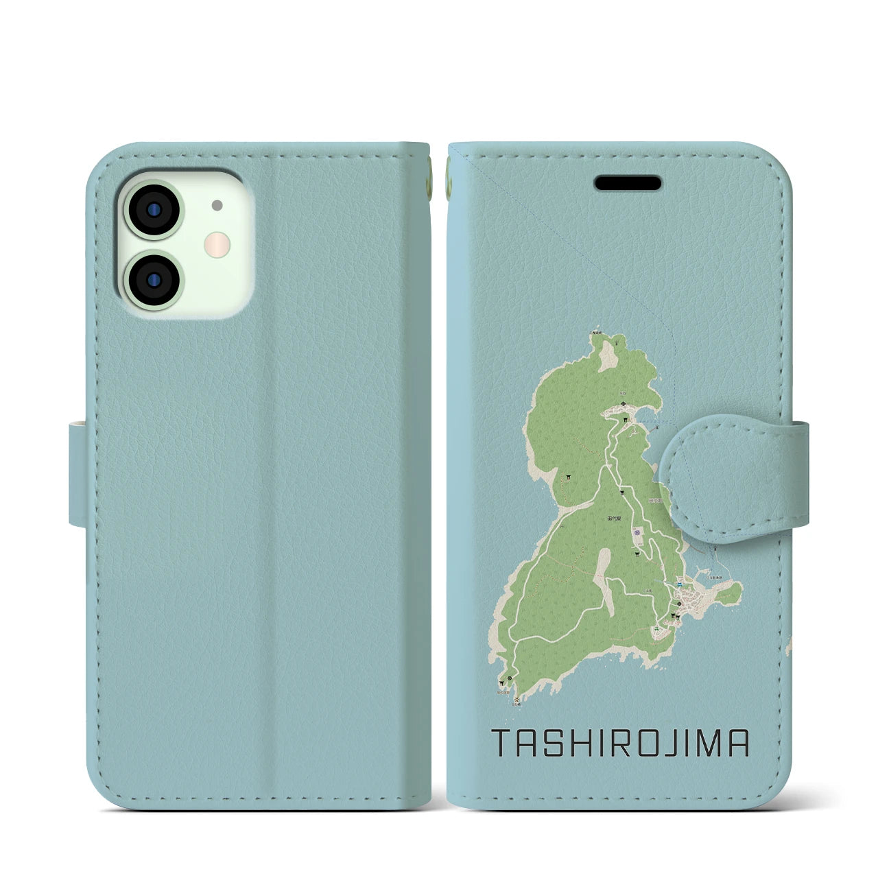 【田代島(宮城県)】地図柄iPhoneケース(手帳タイプ)ナチュラル・iPhone 12 mini 用