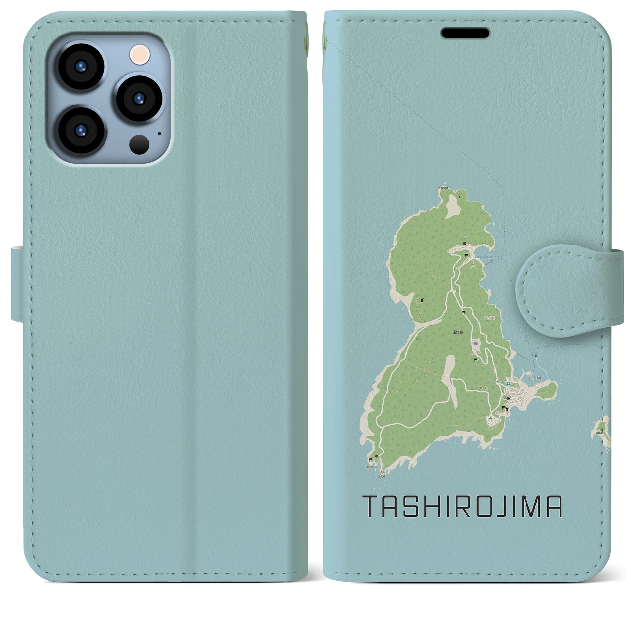 【田代島(宮城県)】地図柄iPhoneケース(手帳タイプ)ナチュラル・iPhone 13 Pro Max 用