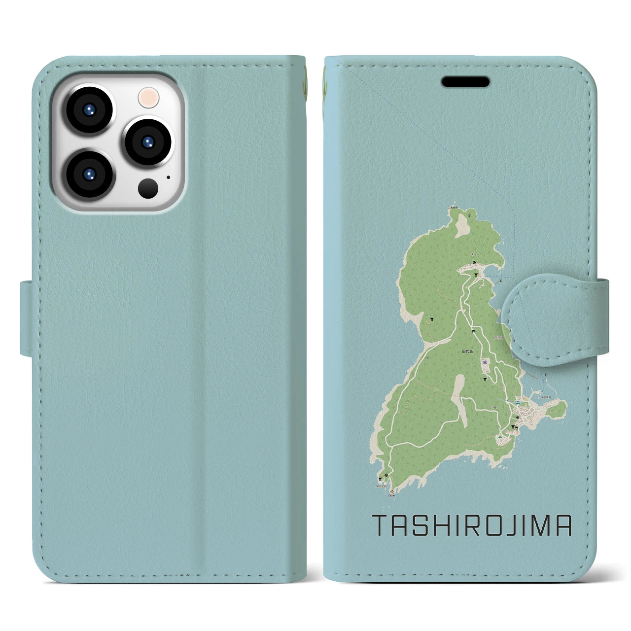 【田代島(宮城県)】地図柄iPhoneケース(手帳タイプ)ナチュラル・iPhone 13 Pro 用