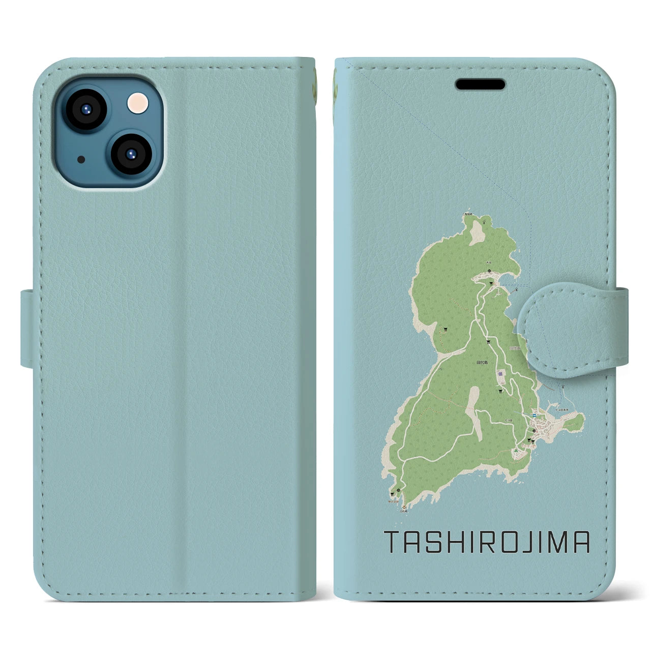 【田代島(宮城県)】地図柄iPhoneケース(手帳タイプ)ナチュラル・iPhone 13 用