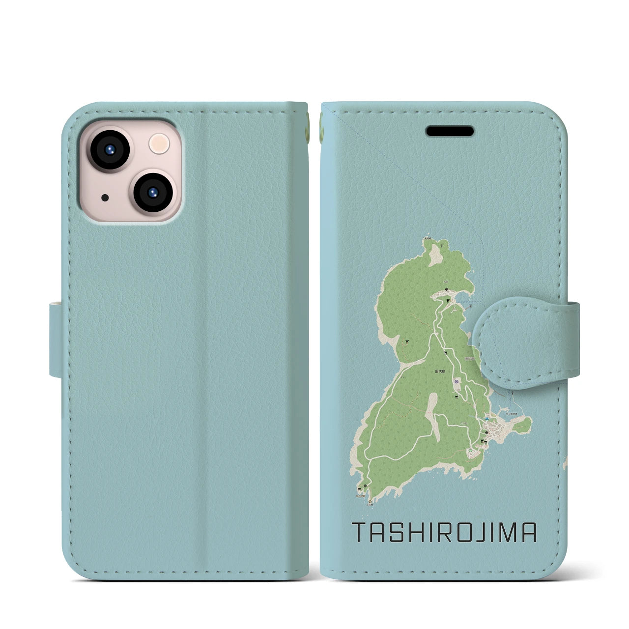 【田代島(宮城県)】地図柄iPhoneケース(手帳タイプ)ナチュラル・iPhone 13 mini 用