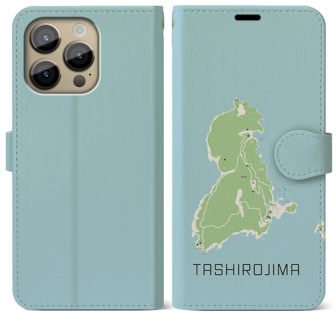 【田代島(宮城県)】地図柄iPhoneケース(手帳タイプ)ナチュラル・iPhone 14 Pro Max 用