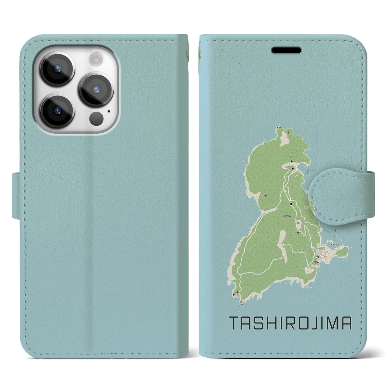 【田代島(宮城県)】地図柄iPhoneケース(手帳タイプ)ナチュラル・iPhone 14 Pro 用