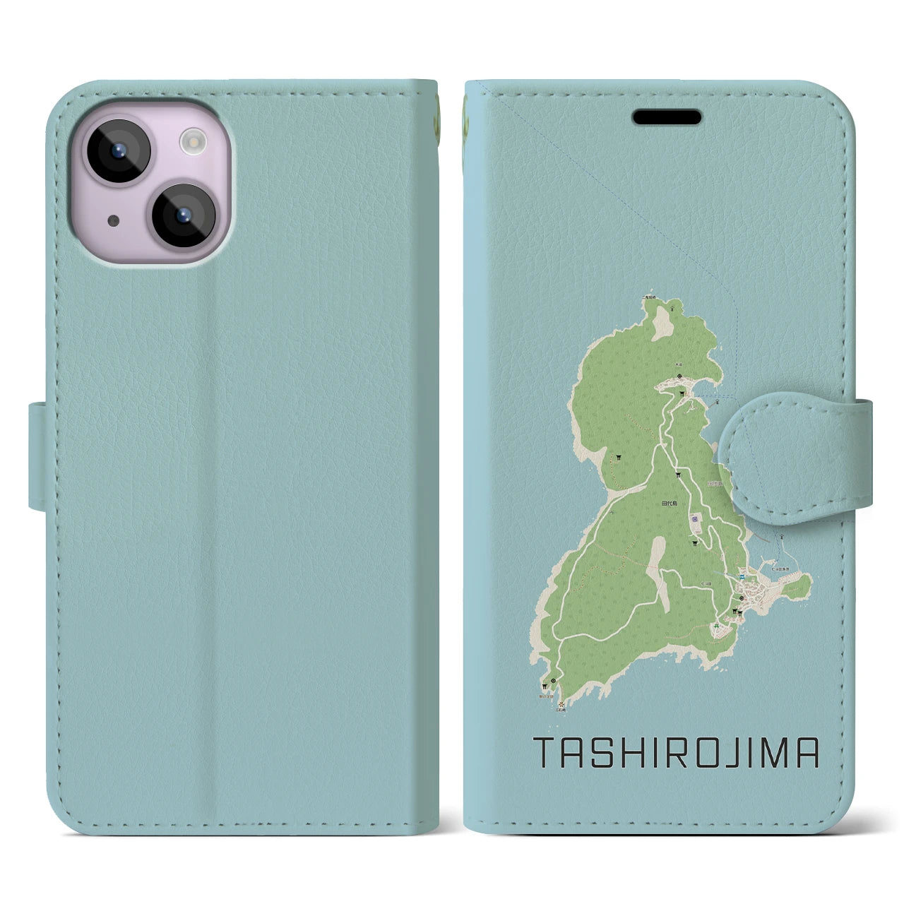 【田代島(宮城県)】地図柄iPhoneケース(手帳タイプ)ナチュラル・iPhone 14 用