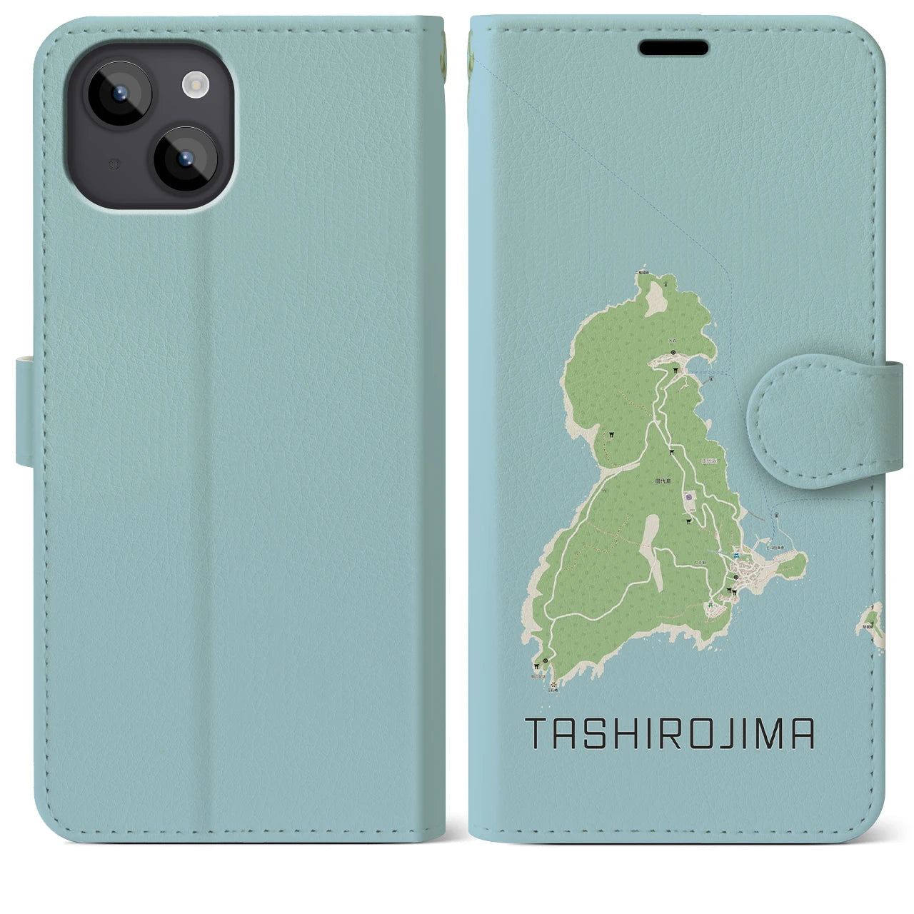 【田代島(宮城県)】地図柄iPhoneケース(手帳タイプ)ナチュラル・iPhone 14 Plus 用