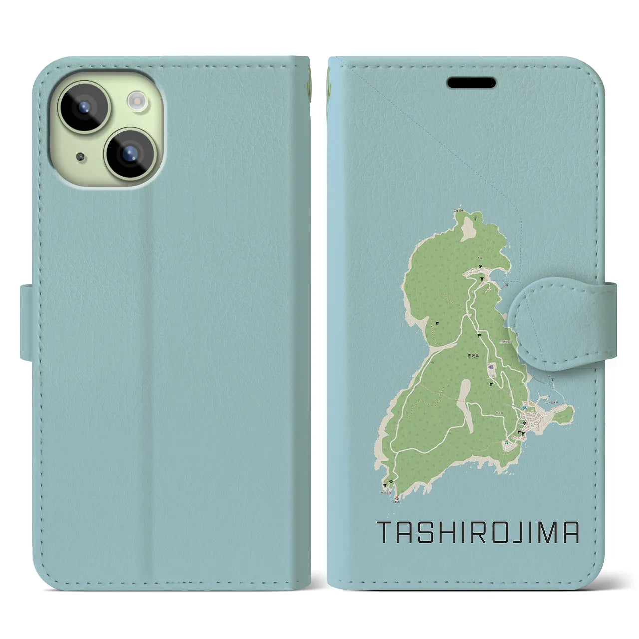 【田代島(宮城県)】地図柄iPhoneケース(手帳タイプ)ナチュラル・iPhone 15 用