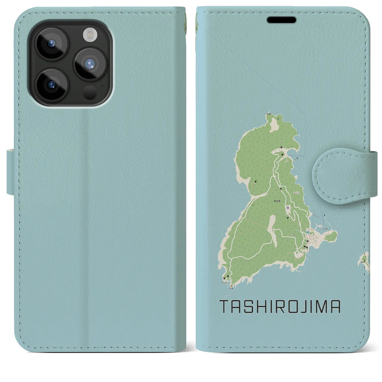 【田代島(宮城県)】地図柄iPhoneケース(手帳タイプ)ナチュラル・iPhone 15 Pro Max 用
