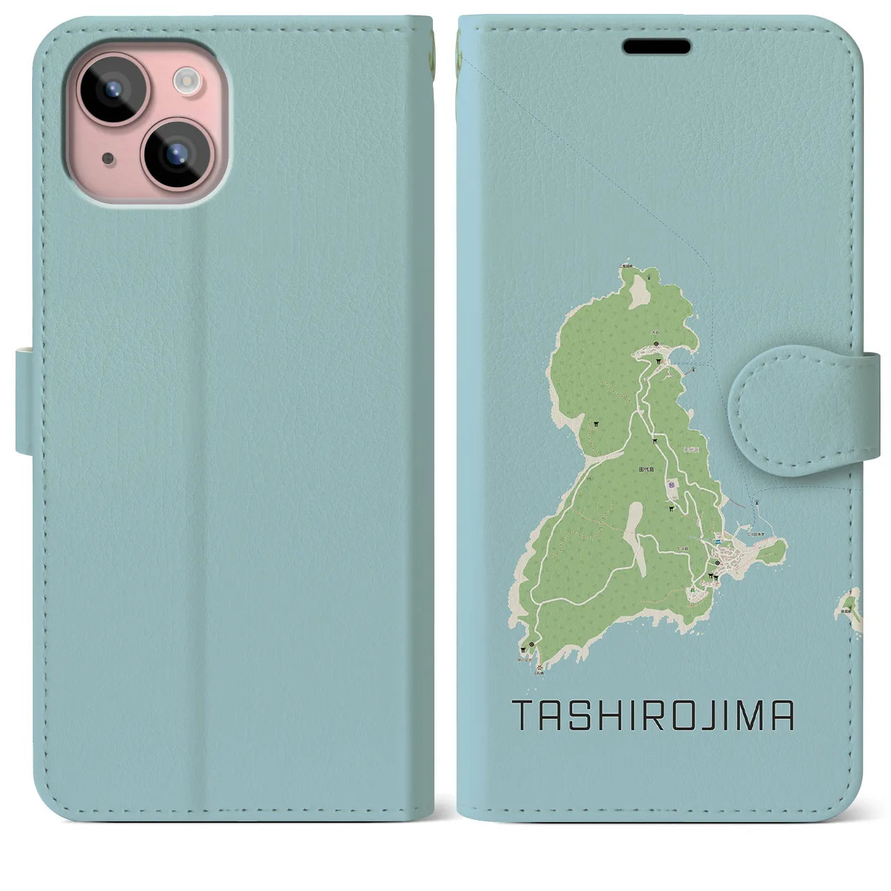 【田代島(宮城県)】地図柄iPhoneケース(手帳タイプ)ナチュラル・iPhone 15 Plus 用