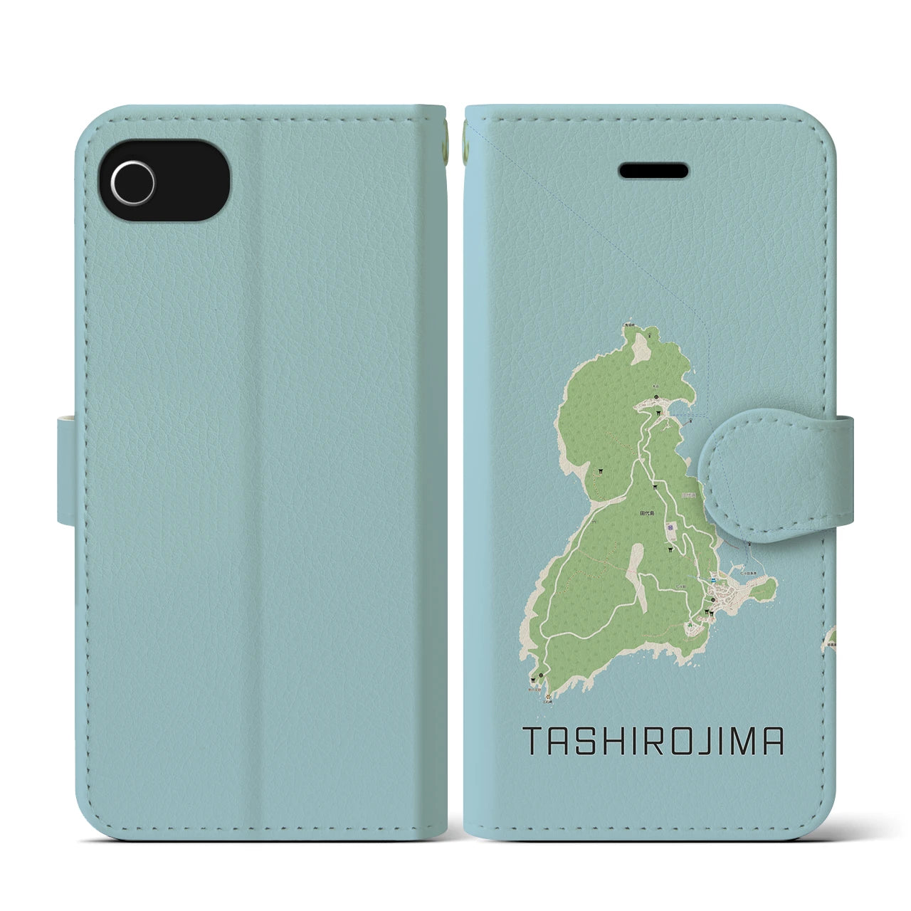 【田代島(宮城県)】地図柄iPhoneケース(手帳タイプ)ナチュラル・iPhone SE(第3 / 第2世代) / 8 / 7 / 6s / 6 用