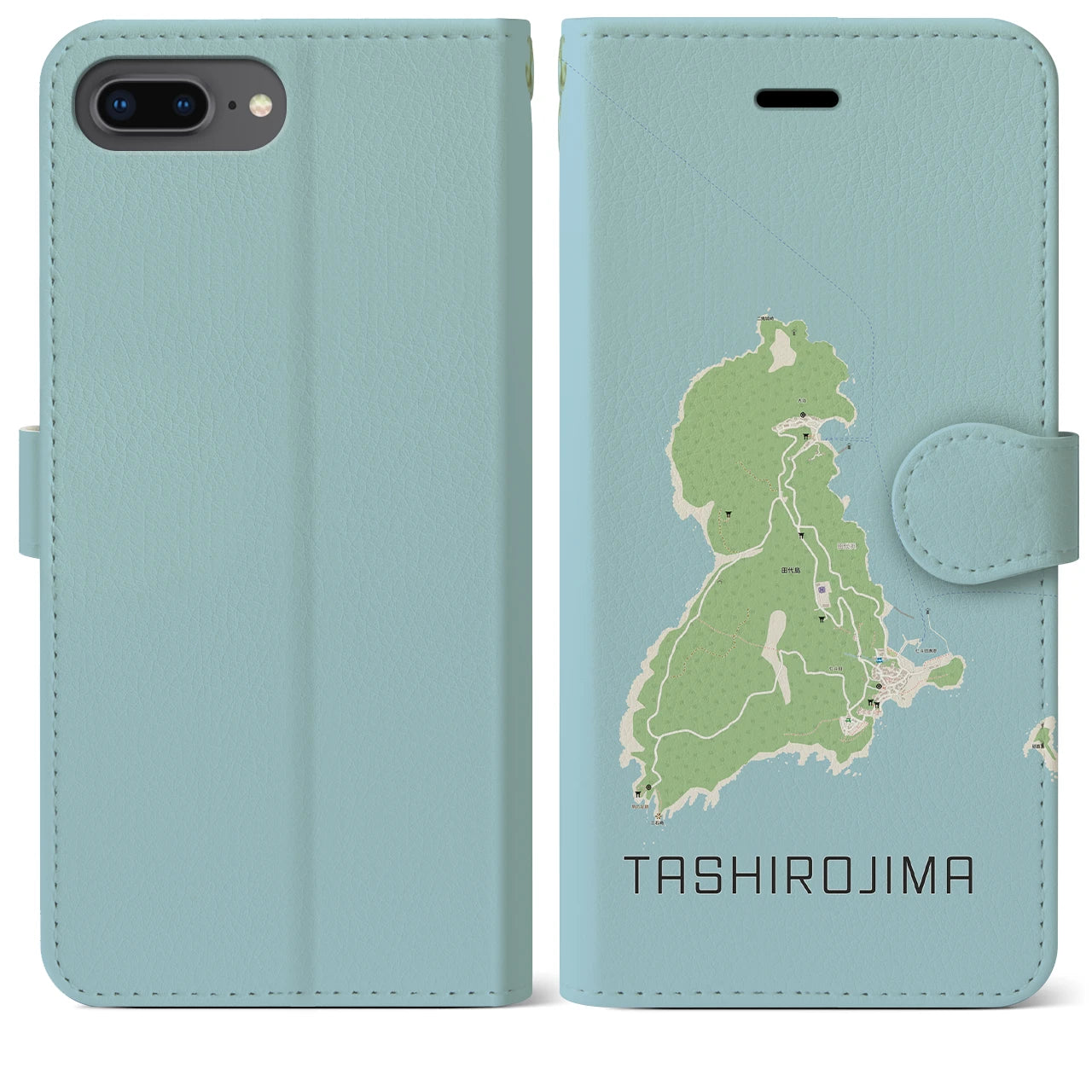 【田代島(宮城県)】地図柄iPhoneケース(手帳タイプ)ナチュラル・iPhone 8Plus /7Plus / 6sPlus / 6Plus 用