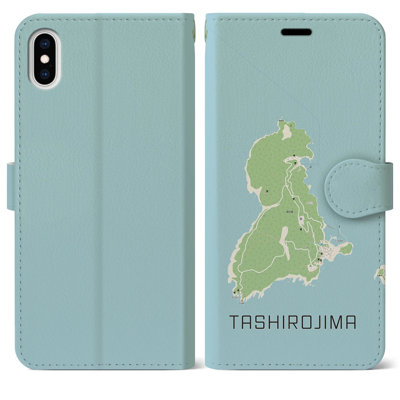【田代島(宮城県)】地図柄iPhoneケース(手帳タイプ)ナチュラル・iPhone XS Max 用