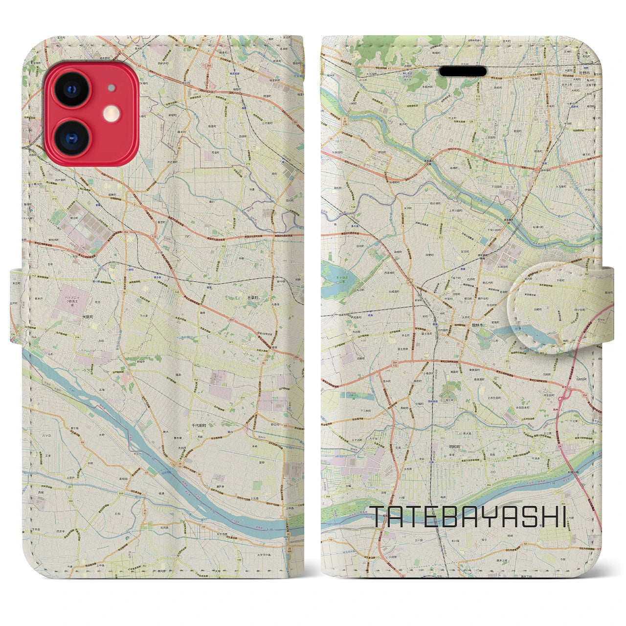 【館林(群馬県)】地図柄iPhoneケース(手帳タイプ)ナチュラル・iPhone 11 用