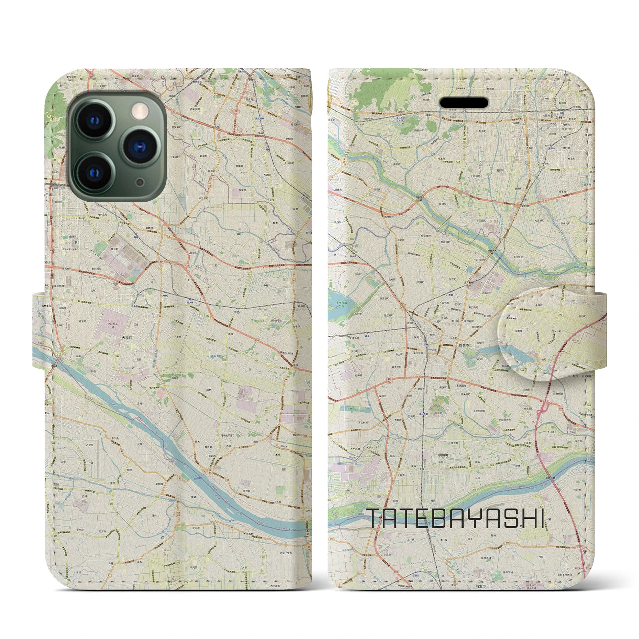 【館林(群馬県)】地図柄iPhoneケース(手帳タイプ)ナチュラル・iPhone 11 Pro 用